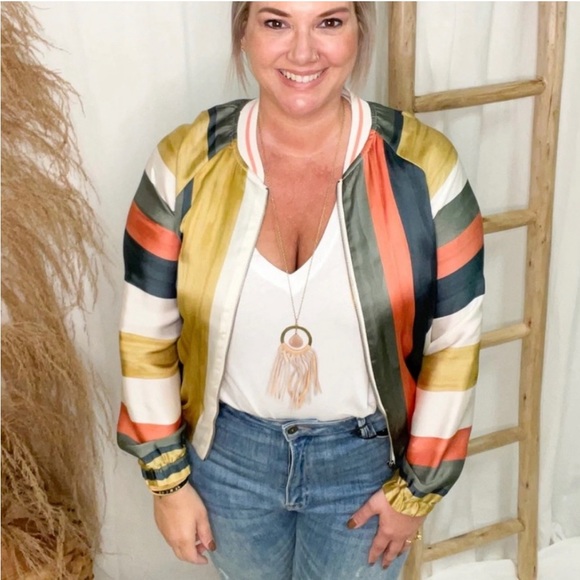 Mystree Jackets & Blazers - NWT Mystree Striped Bomber Jacket
